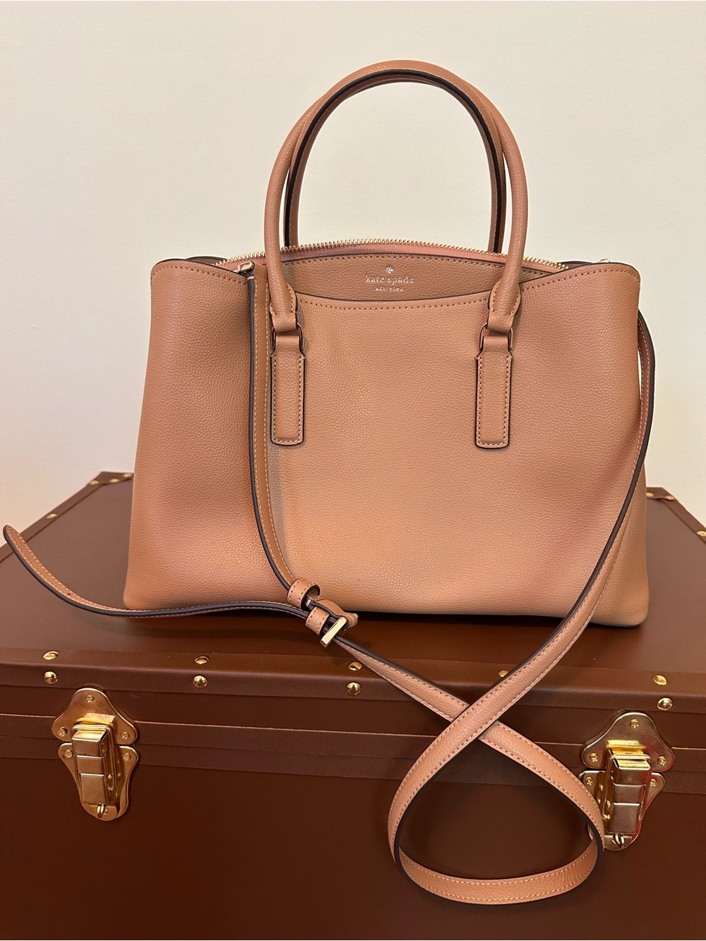 kate spade Pebbled Leather Satchel in Camel Tan